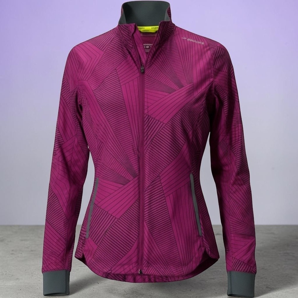 Brooks Women Magenta Geometric DriLayer Full Zip Running Jacket 220971 Medium